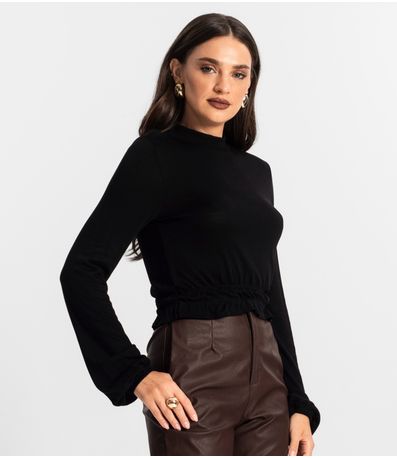 Blusa Feminina Tricot Manga Longa Endless Preto