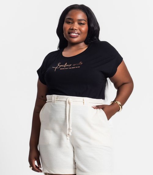 Camiseta Feminina Plus Size Estampada Secret Glam Preto