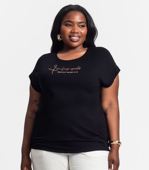 Camiseta Feminina Plus Size Estampada Secret Glam Preto