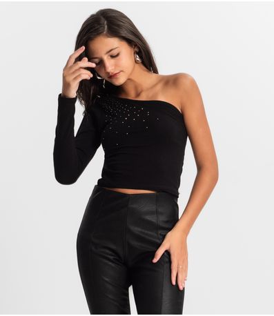 Blusa Juvenil Feminina Um Ombro Só Minty Preto