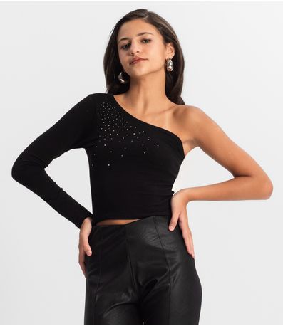 Blusa Juvenil Feminina Um Ombro Só Minty Preto