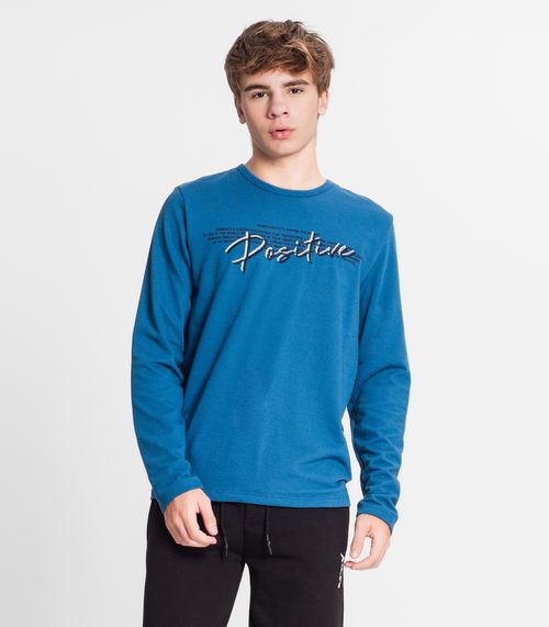 Camiseta Manga Longa Juvenil Em Meia Malha Minty Azul