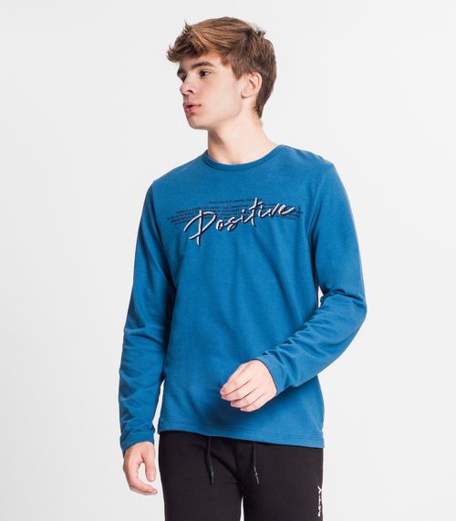 Camiseta Manga Longa Juvenil Em Meia Malha Minty Azul