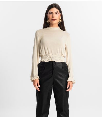 Blusa Feminina Tricot Manga Longa Endless Bege