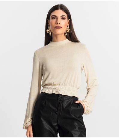 Blusa Feminina Tricot Manga Longa Endless Bege