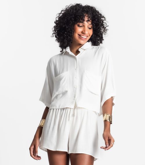 Camisa Feminina Cropped Com Bolsos Select Branco