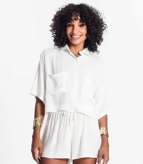 Camisa Feminina Cropped Com Bolsos Select Branco