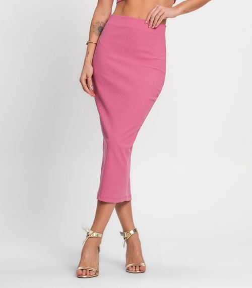Saia Midi Ribana Canelada Kohmar Rosa