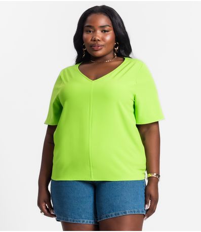 Blusa Plus Size Feminina Decote V Secret Glam Verde