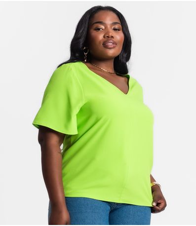 Blusa Plus Size Feminina Decote V Secret Glam Verde