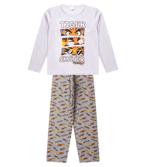 Pijama Menino Manga Longa Brilha No Escuro Kappes Branco