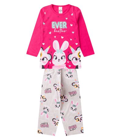 Pijama Menina Manga Longa Brilha No Escuro Kappes Rosa