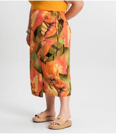 Saia Midi Plus Size Secret Glam Laranja