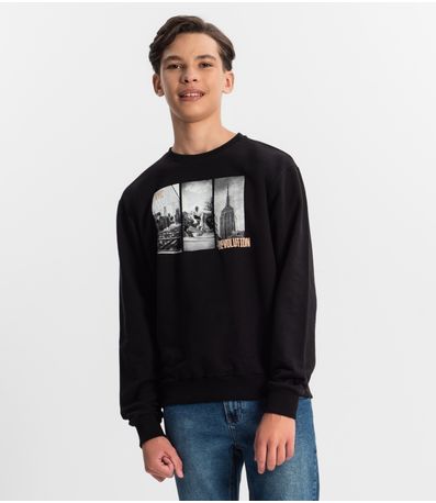 Blusão Juvenil Masculino Em Moletom Minty Preto