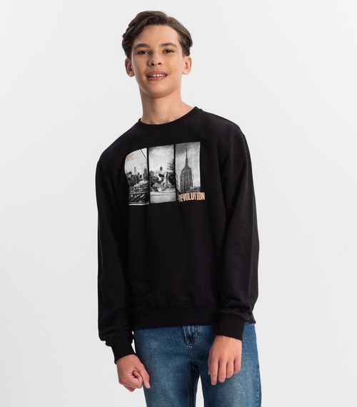 Blusão Juvenil Masculino Em Moletom Minty Preto