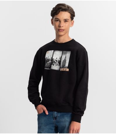 Blusão Juvenil Masculino Em Moletom Minty Preto