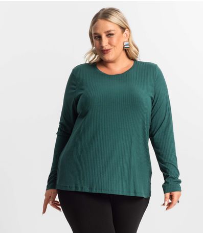 Blusa Manga Longa Ribana Canelada Secret Glam Verde