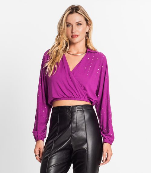 Camisa Feminina Manga Longa Com Strass Endless Roxo