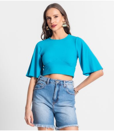 Blusa De Ribana Canelada Feminina Endless Azul