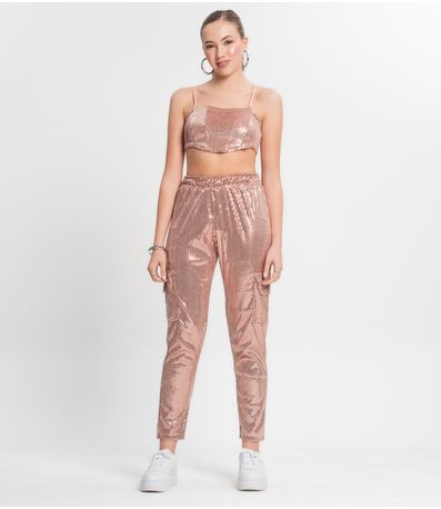 Calça Reta Juvenil Em Paetê Minty Unica