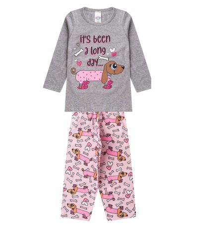 Pijama Menina Manga Longa Brilha No Escuro Kappes Cinza