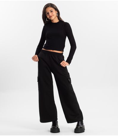 Calça Wide Leg Juvenil Minty Preto