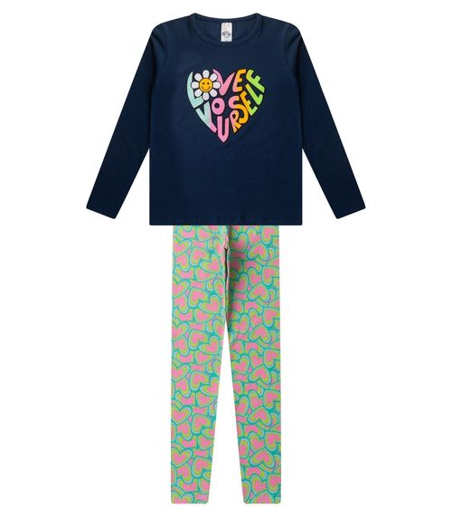 Conjunto Menina Em Cotton Manga Longa Kappes Azul