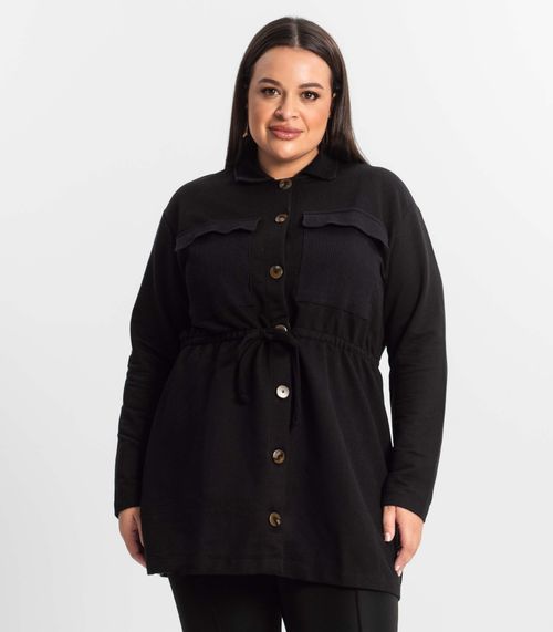 Parka Feminina Plus Size Secret Glam Preto