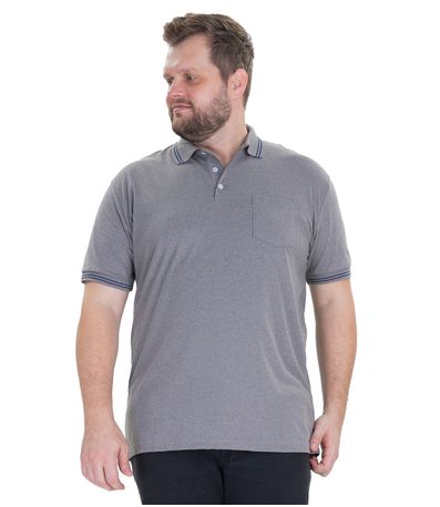 Camisa Polo Masculina Plus Size MMT Cinza