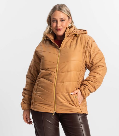 Jaqueta Com Capuz Plus Size Secret Glam Marrom