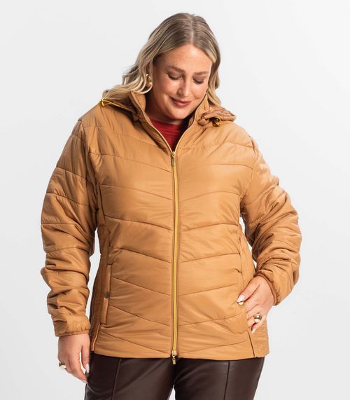 Jaqueta Com Capuz Plus Size Secret Glam Marrom
