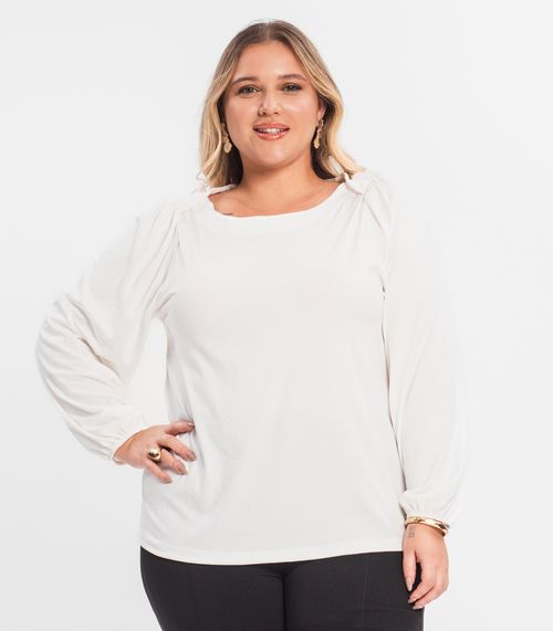 Blusa Plus Size Manga Longa Secret Glam Bege