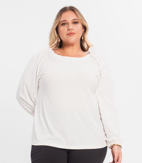 Blusa Plus Size Manga Longa Secret Glam Bege