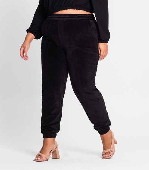 Calça Feminina Plus Size Em Plush Secret Glam Preto