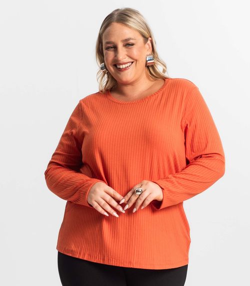 Blusa Manga Longa Ribana Canelada Secret Glam Laranja