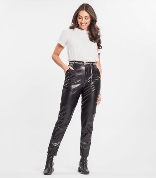 Calça Feminina Reta em PU Oulusha Preto