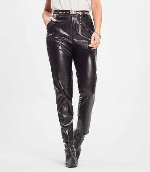 Calça Feminina Reta em PU Oulusha Preto