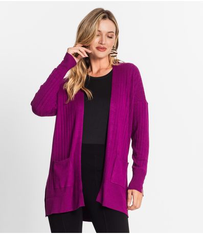 Cardigan Feminino Em Tricot Canelado Endless Roxo