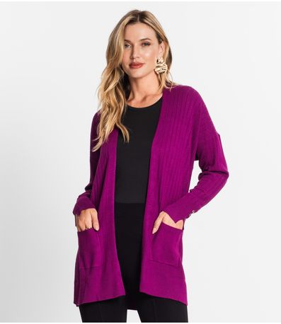 Cardigan Feminino Em Tricot Canelado Endless Roxo
