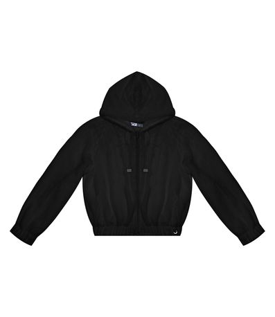Jaqueta Juvenil Em Pelo Safira Com Capuz Minty Preto