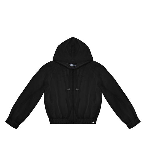 Jaqueta Juvenil Em Pelo Safira Com Capuz Minty Preto