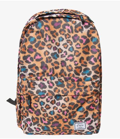 Mochila Escolar Estampa Animal Print Yins Marrom