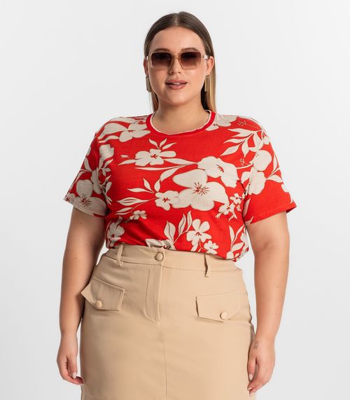 Blusa Plus Size Manga Curta Secret Glam Laranja