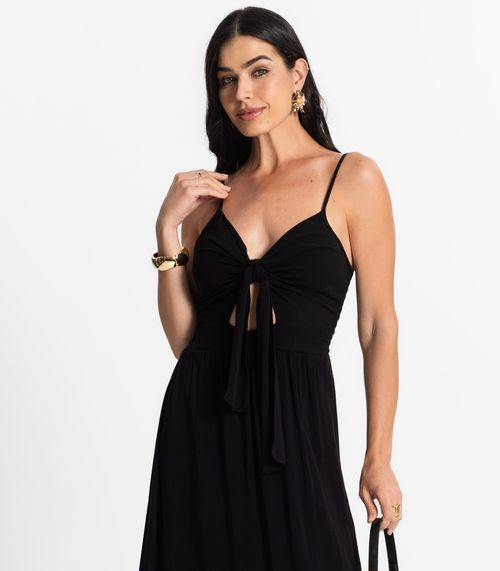 Vestido Longo Feminino Alcinha Com Nó Style Box Preto