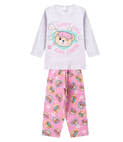Pijama Menina Manga Longa Brilha No Escuro Kappes Branco