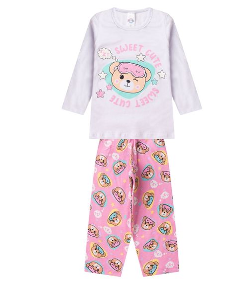 Pijama Menina Manga Longa Brilha No Escuro Kappes Branco