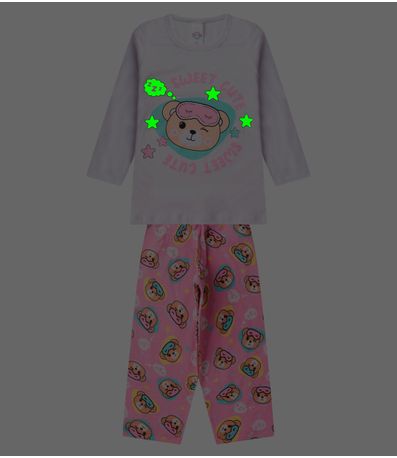 Pijama Menina Manga Longa Brilha No Escuro Kappes Branco
