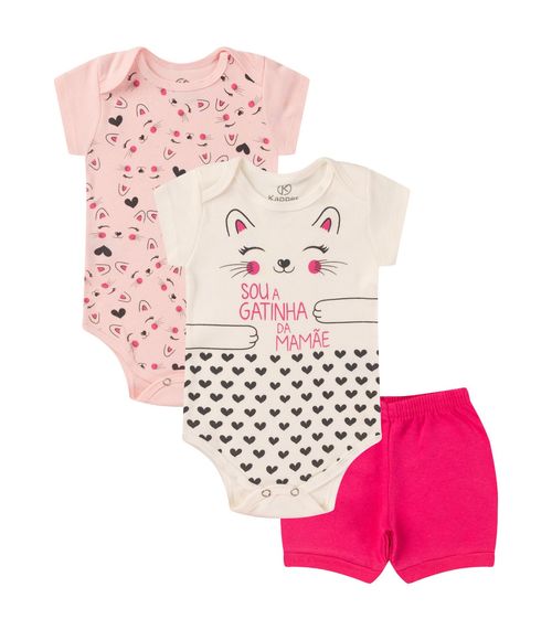 Kit Body Infantil Curto 3 Peças Kappes Rosa