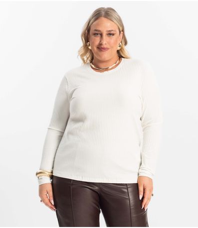 Blusa Manga Longa Ribana Canelada Secret Glam Bege