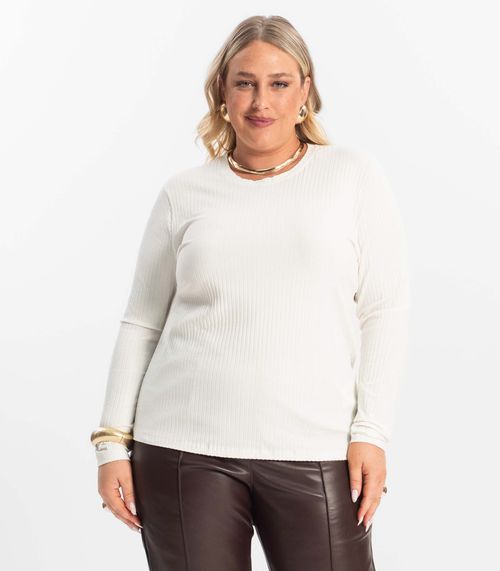 Blusa Manga Longa Ribana Canelada Secret Glam Bege